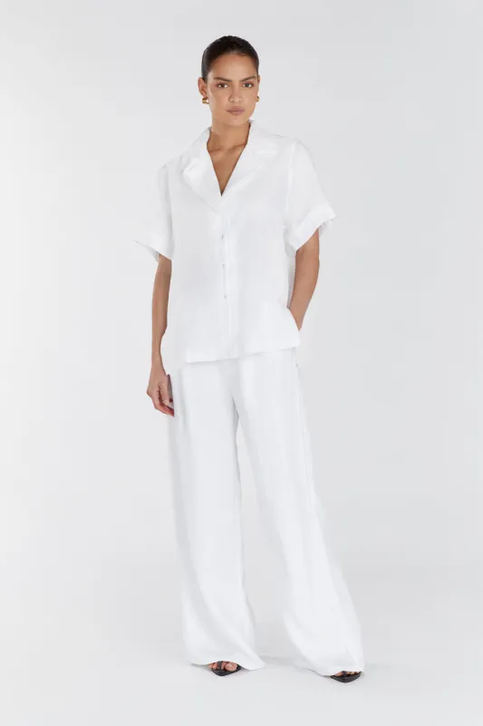 DULCE WHITE LINEN FRINGE SHIRT sold by Dissh
