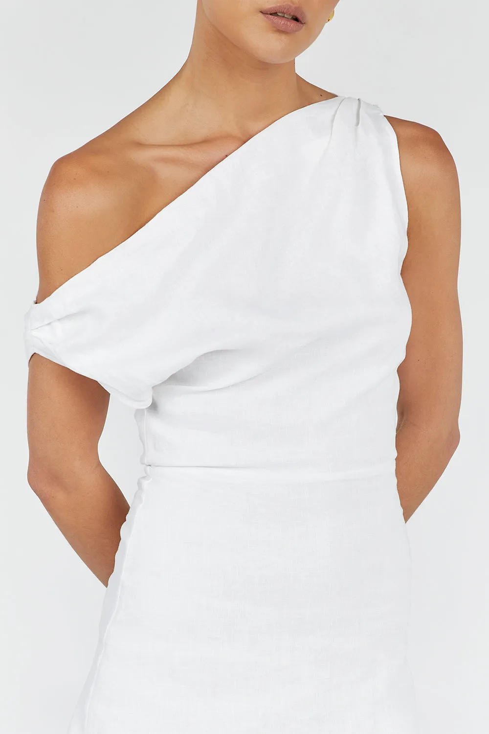 CASS WHITE ASYM LINEN MINI DRESS sold by Dissh product image thumbnail 5