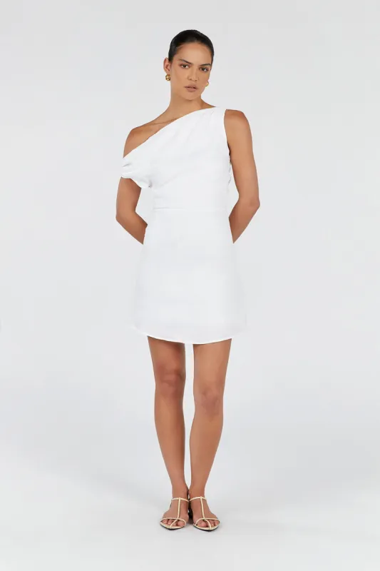 CASS WHITE ASYM LINEN MINI DRESS sold by Dissh