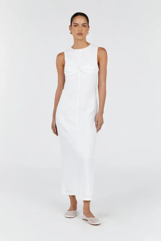 BERTIE WHITE LINEN MIDI DRESS sold by Dissh