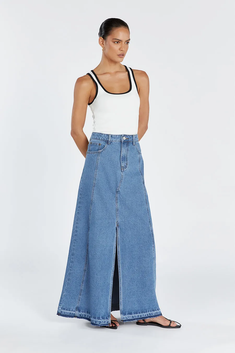 LENNON VINTAGE BLUE DENIM MAXI SKIRT sold by Dissh product image thumbnail 3