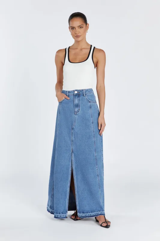 LENNON VINTAGE BLUE DENIM MAXI SKIRT sold by Dissh