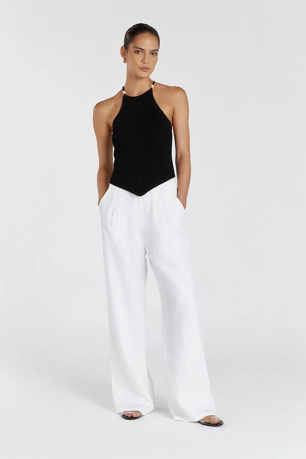 MORGAN BLACK CROCHET TOP sold by Dissh