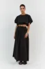 ELLA BLACK COTTON MIDI SKIRT sold by Dissh