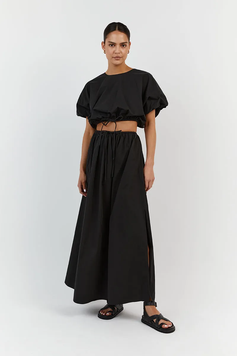 ELLA BLACK COTTON MIDI SKIRT sold by Dissh