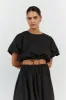 ELLA BLACK COTTON MIDI SKIRT sold by Dissh