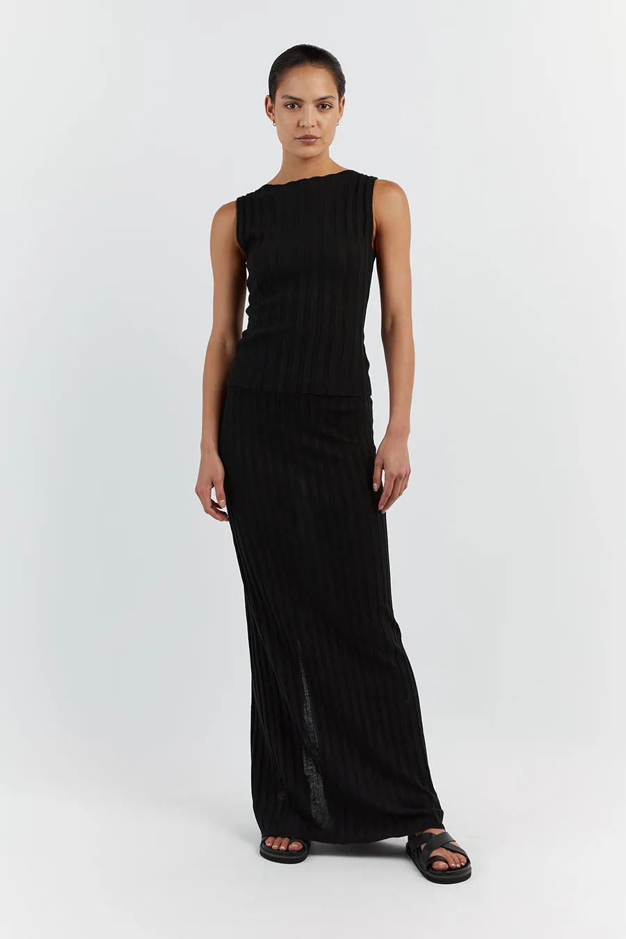 GOLDIE BLACK MIDI SKIRT sold by Dissh