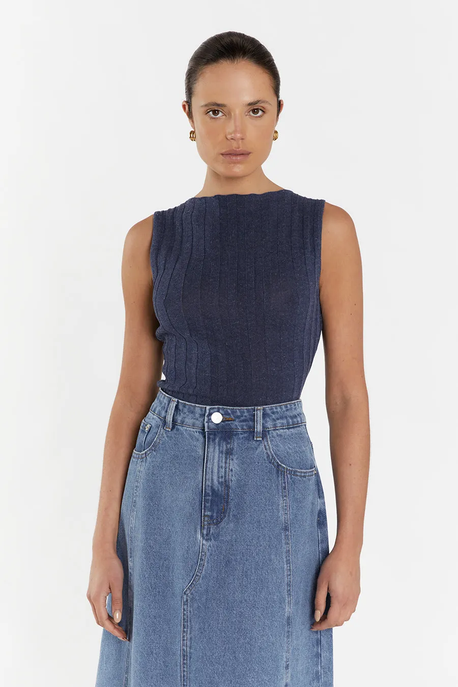 GOLDIE INDIGO MARLE BOAT NECK TANK sold by Dissh product image thumbnail 2