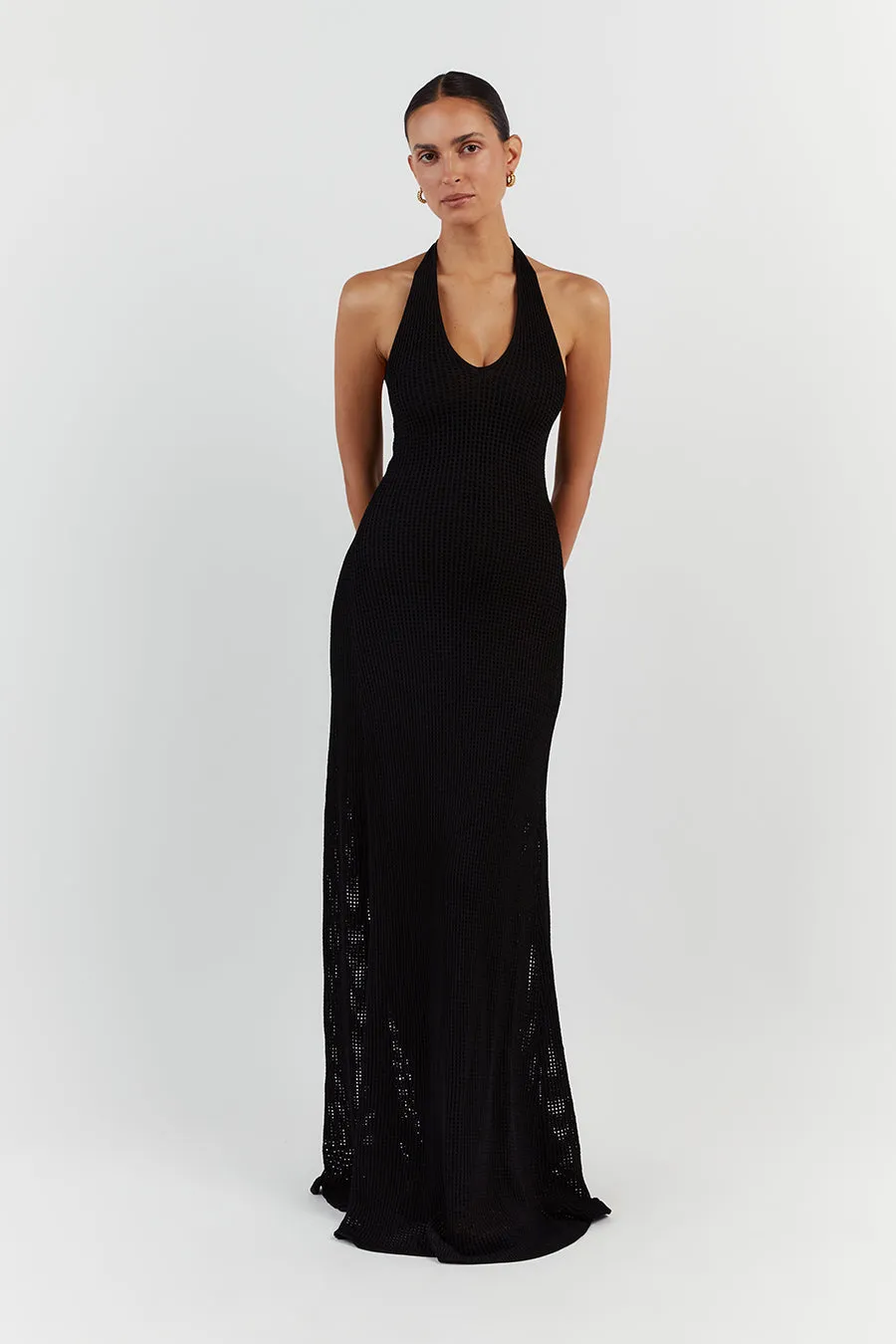 OPHELIA BLACK CROCHET HALTER MIDI DRESS sold by Dissh product image thumbnail 2