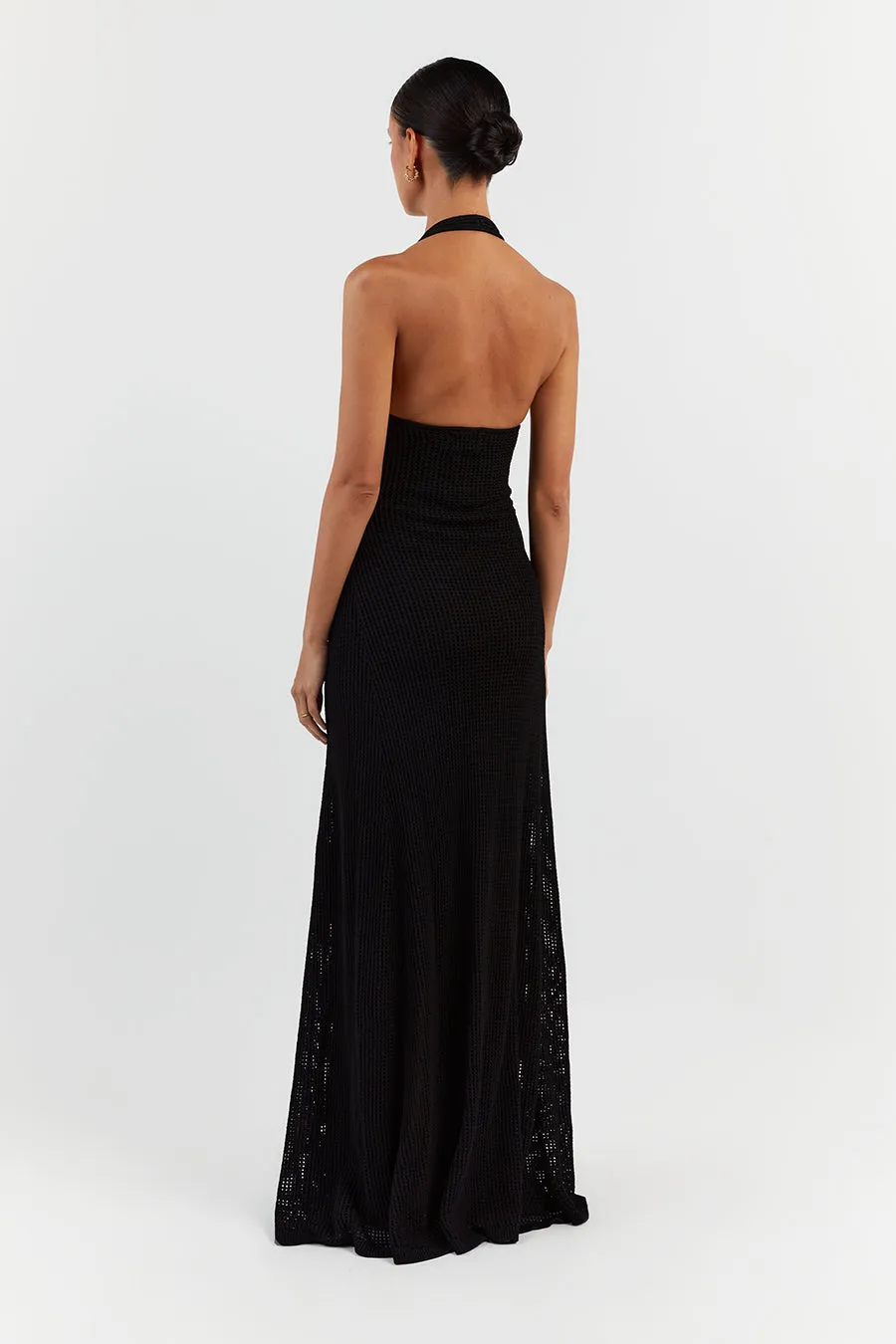 OPHELIA BLACK CROCHET HALTER MIDI DRESS sold by Dissh product image thumbnail 4