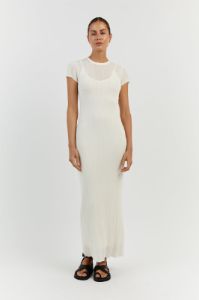 HARPER IVORY CAP SLEEVE MIDI DRESS sold by Dissh