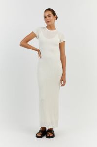 HARPER IVORY CAP SLEEVE MIDI DRESS sold by Dissh