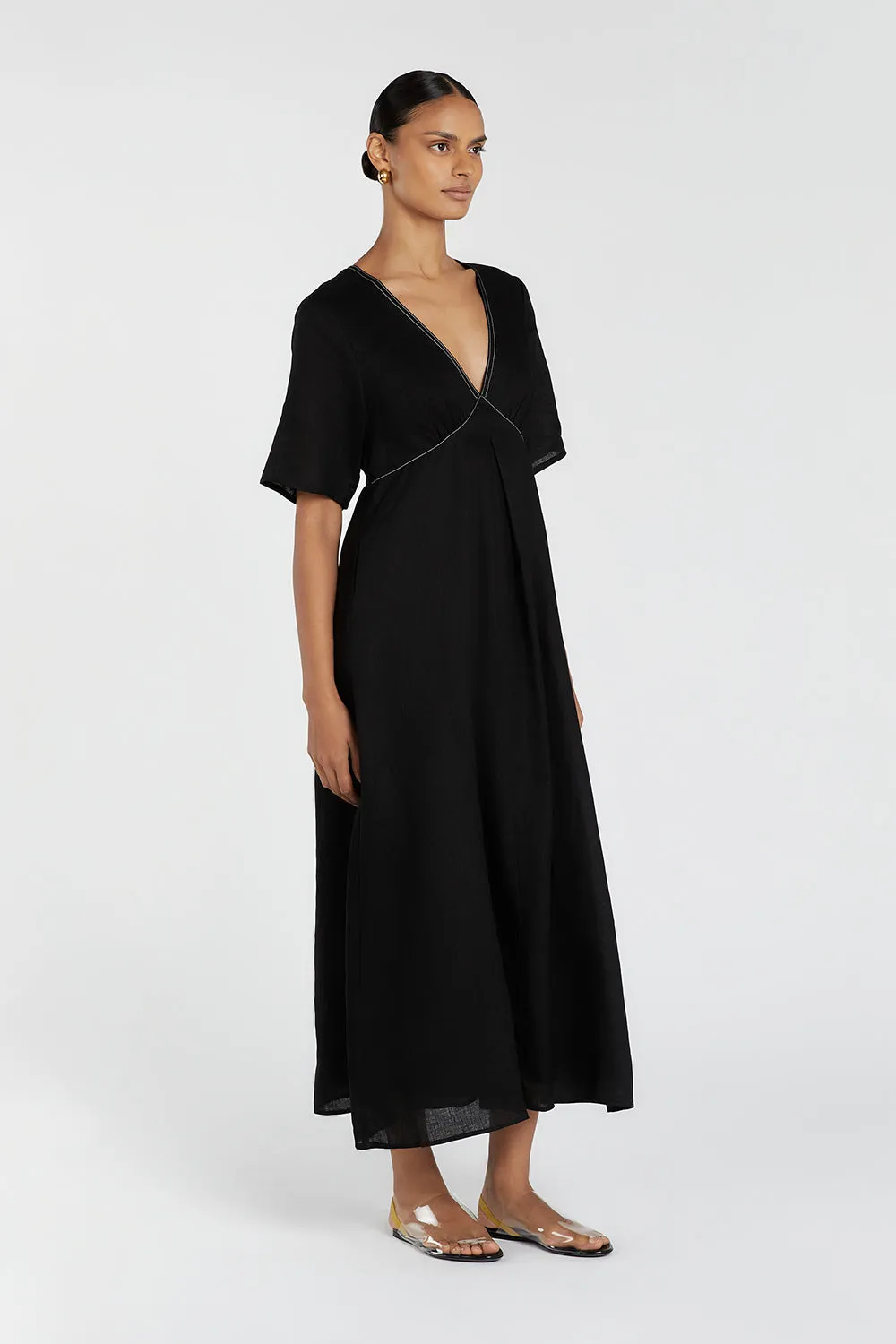 RHODES BLACK LINEN MIDI DRESS sold by Dissh product image thumbnail 3
