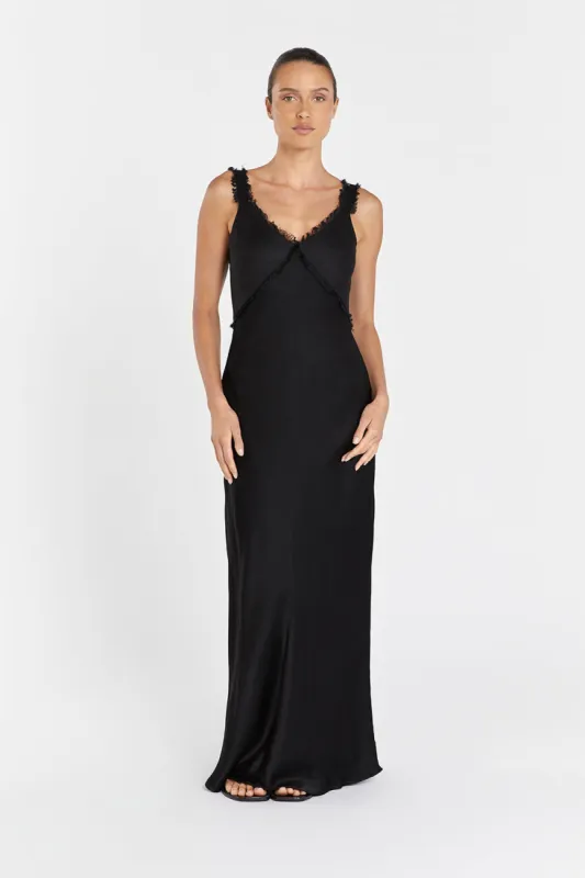 ELIAS BLACK SATIN LINEN MIDI DRESS made by Dissh