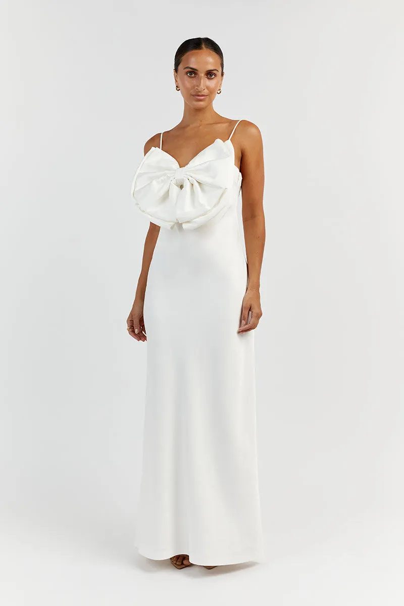 AISLE WHITE FRONT BOW MIDI DRESS sold by Dissh