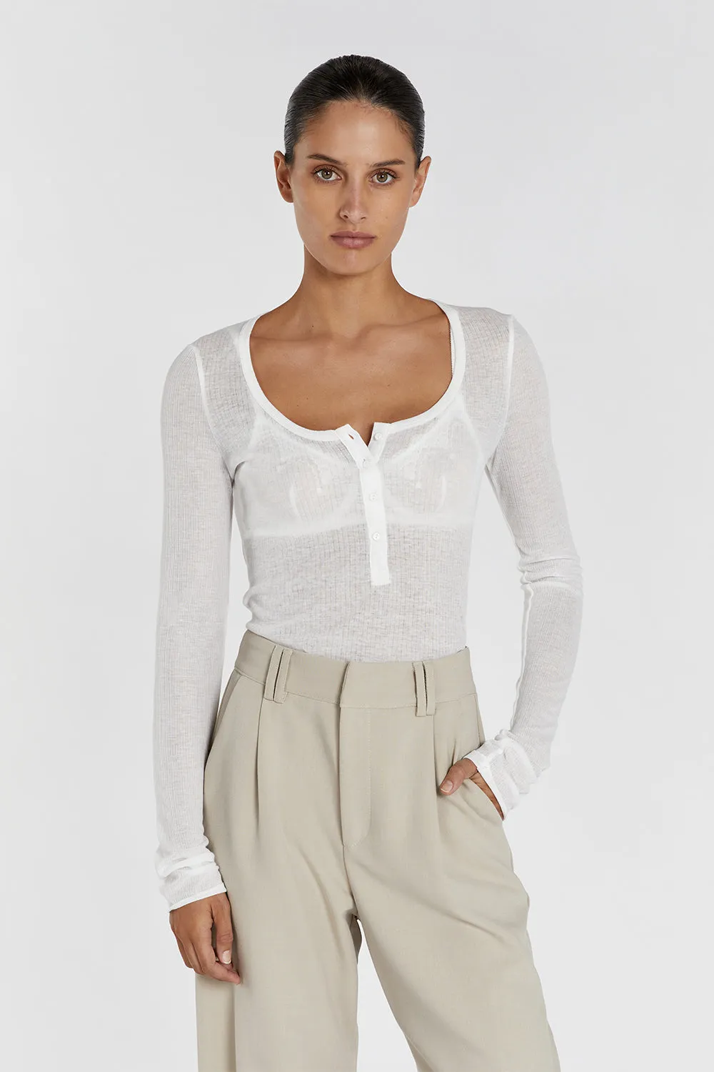 ARDEN OFF WHITE LONG SLEEVE KNIT TOP sold by Dissh product image thumbnail 3