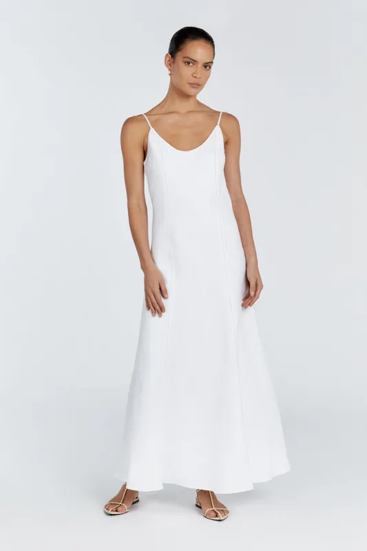 GIANA WHITE LINEN SCOOP MAXI DRESS sold by Dissh