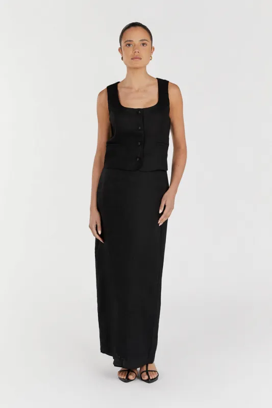 ROBERTS BLACK LINEN MIDI SKIRT sold by Dissh