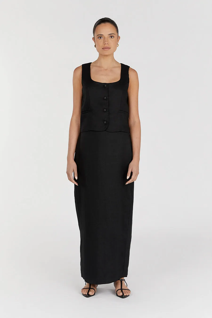 ROBERTS BLACK LINEN MIDI SKIRT sold by Dissh product image thumbnail 2