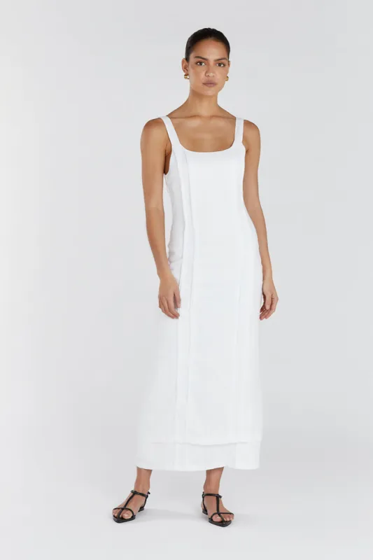 DULCE WHITE LINEN MIDI DRESS sold by Dissh
