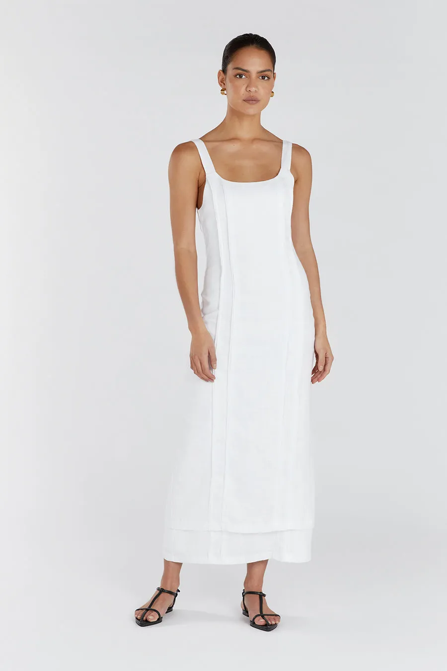DULCE WHITE LINEN MIDI DRESS sold by Dissh