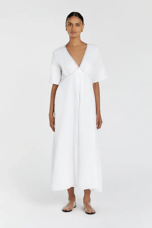 RHODES WHITE LINEN MIDI DRESS sold by Dissh