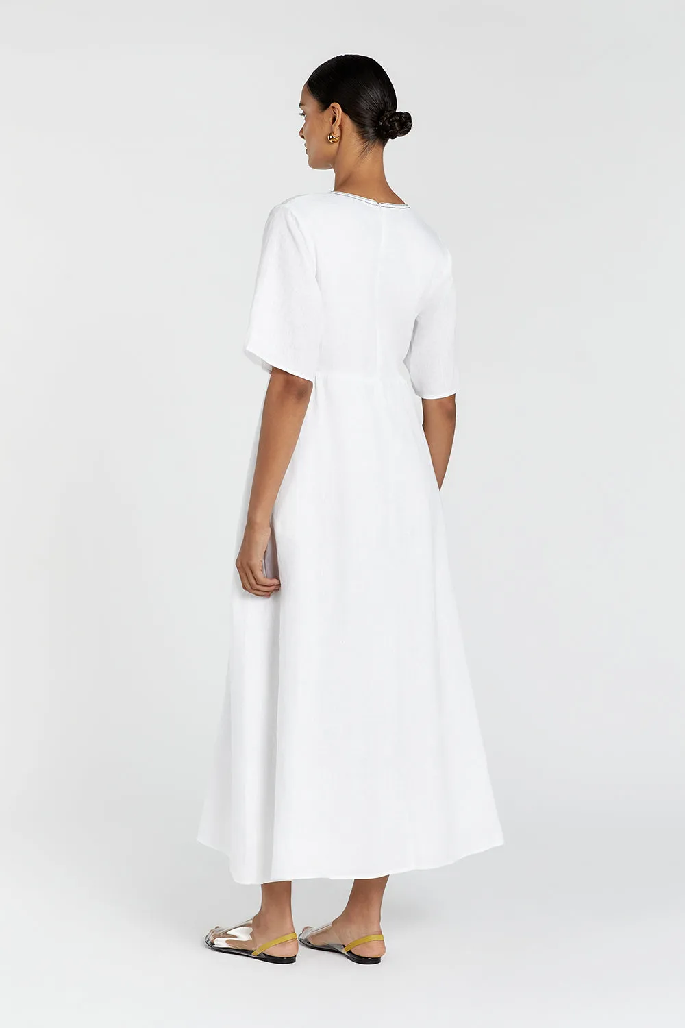 RHODES WHITE LINEN MIDI DRESS sold by Dissh product image thumbnail 4