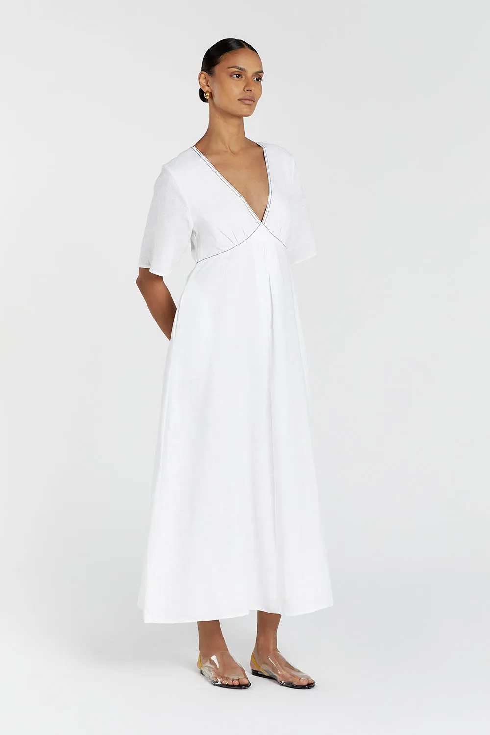 RHODES WHITE LINEN MIDI DRESS sold by Dissh product image thumbnail 3