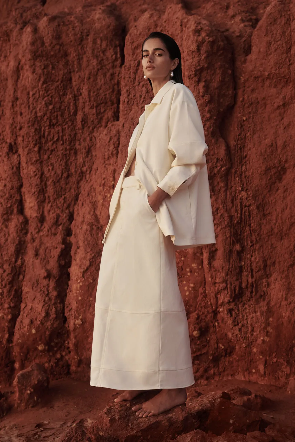 JAC CREAM MIDI SKIRT sold by Dissh