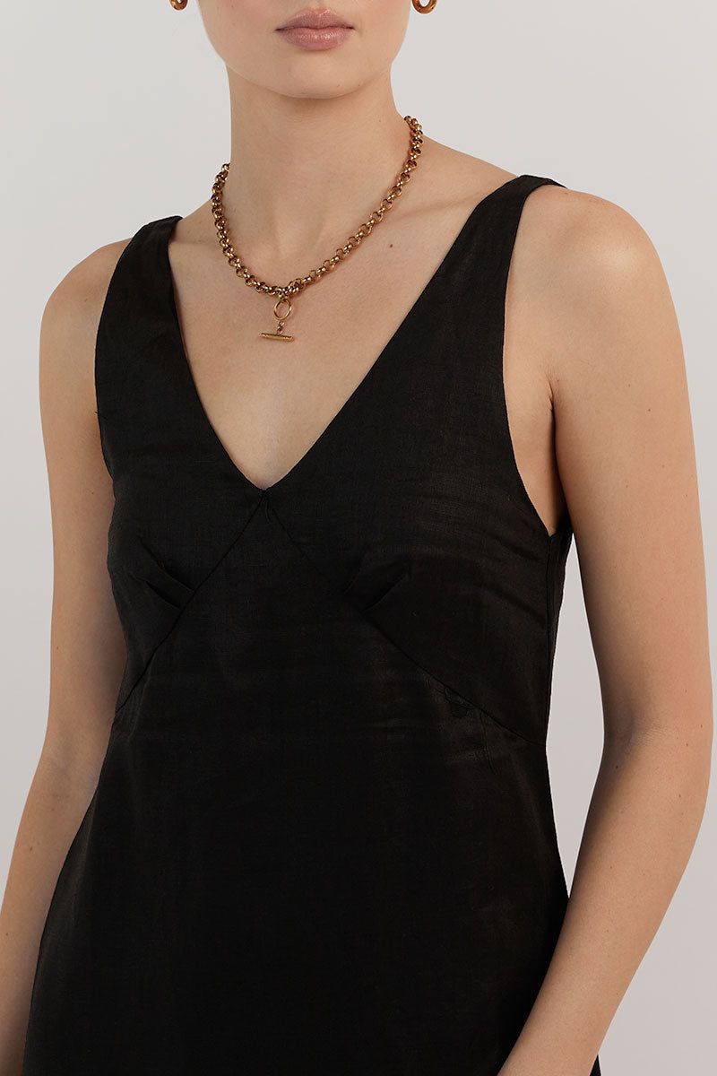 TULLY BLACK LINEN MIDI DRESS sold by Dissh product image thumbnail 5