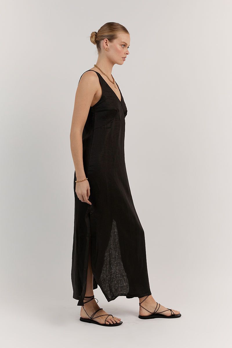 TULLY BLACK LINEN MIDI DRESS sold by Dissh product image thumbnail 3