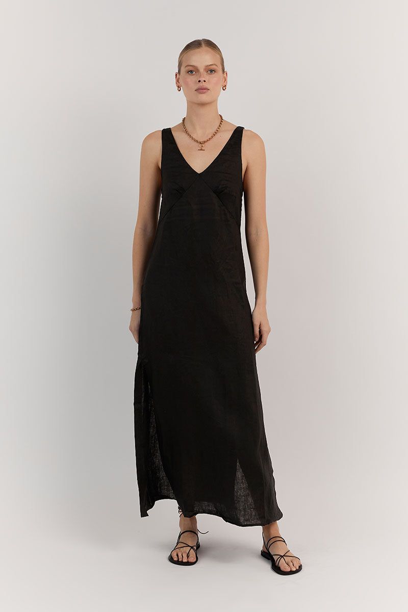 TULLY BLACK LINEN MIDI DRESS sold by Dissh product image thumbnail 2