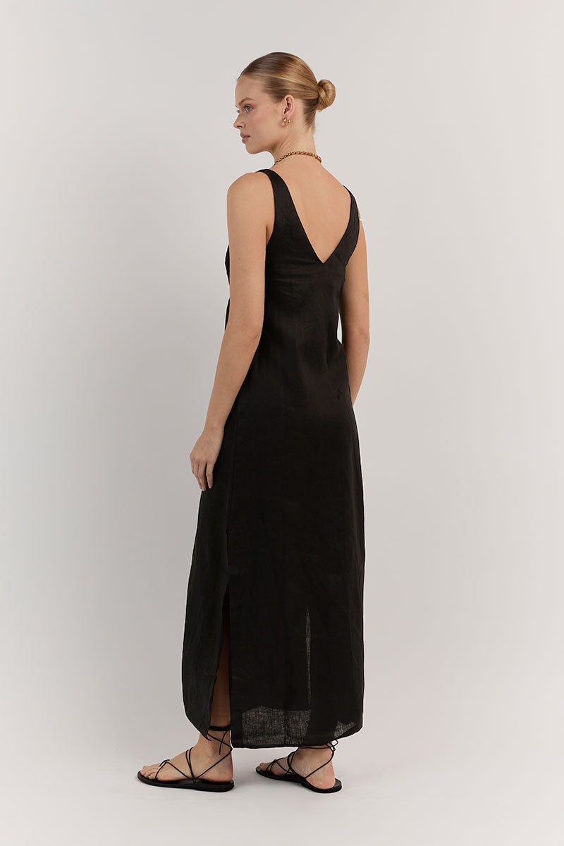 TULLY BLACK LINEN MIDI DRESS sold by Dissh product image thumbnail 4