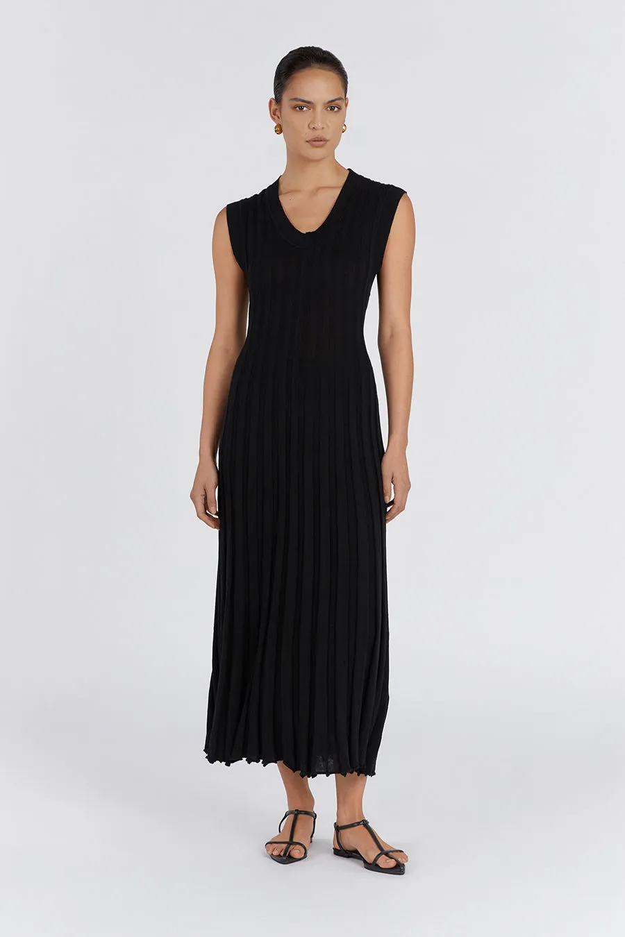 ASTRID BLACK SCOOP MIDI DRESS sold by Dissh