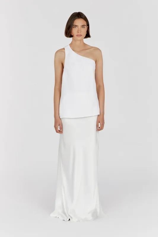 ADDISON WHITE LINEN ASYMMETRIC TOP sold by Dissh