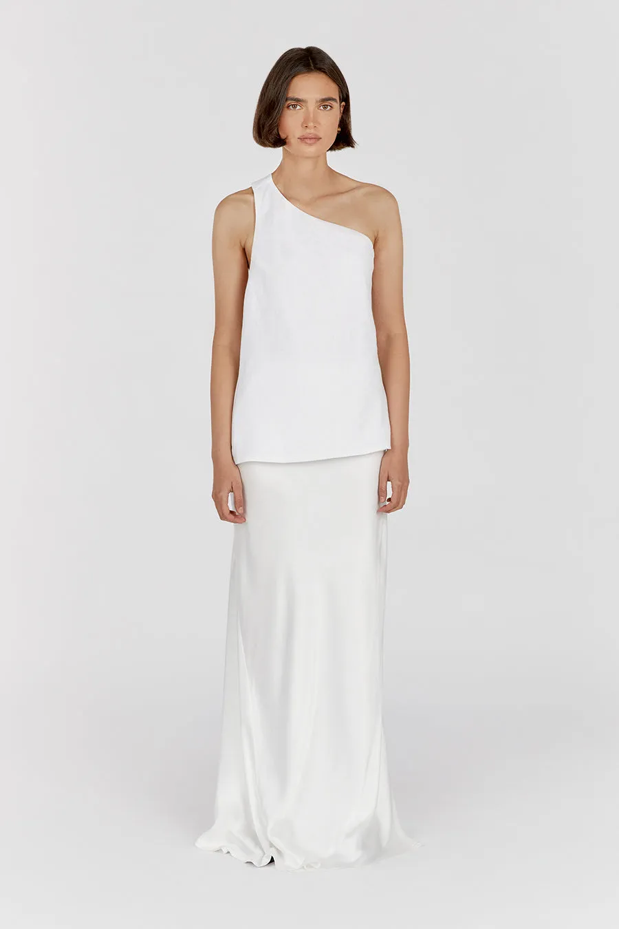 ADDISON WHITE LINEN ASYMMETRIC TOP sold by Dissh