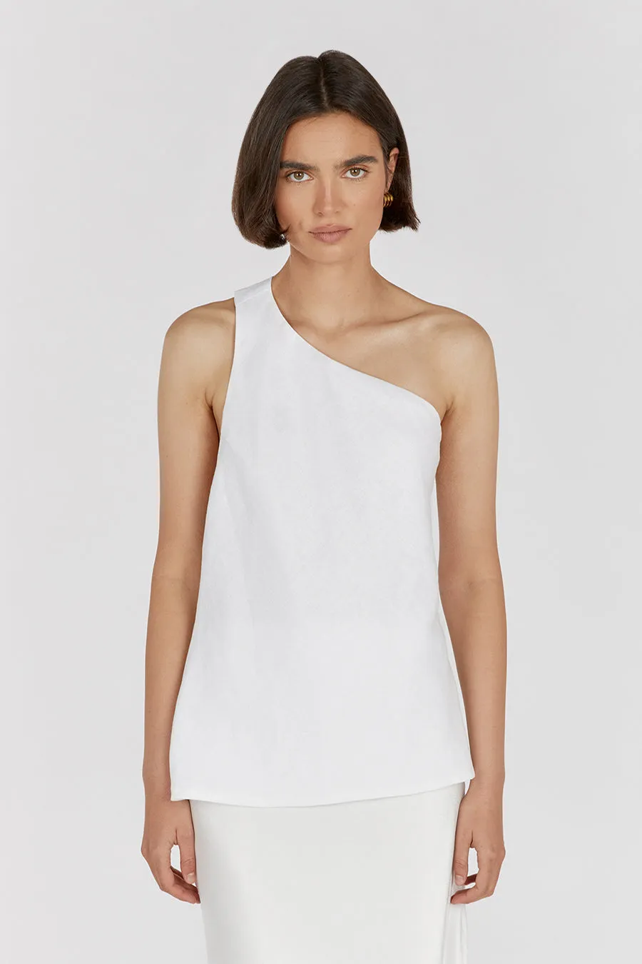 ADDISON WHITE LINEN ASYMMETRIC TOP sold by Dissh product image thumbnail 2