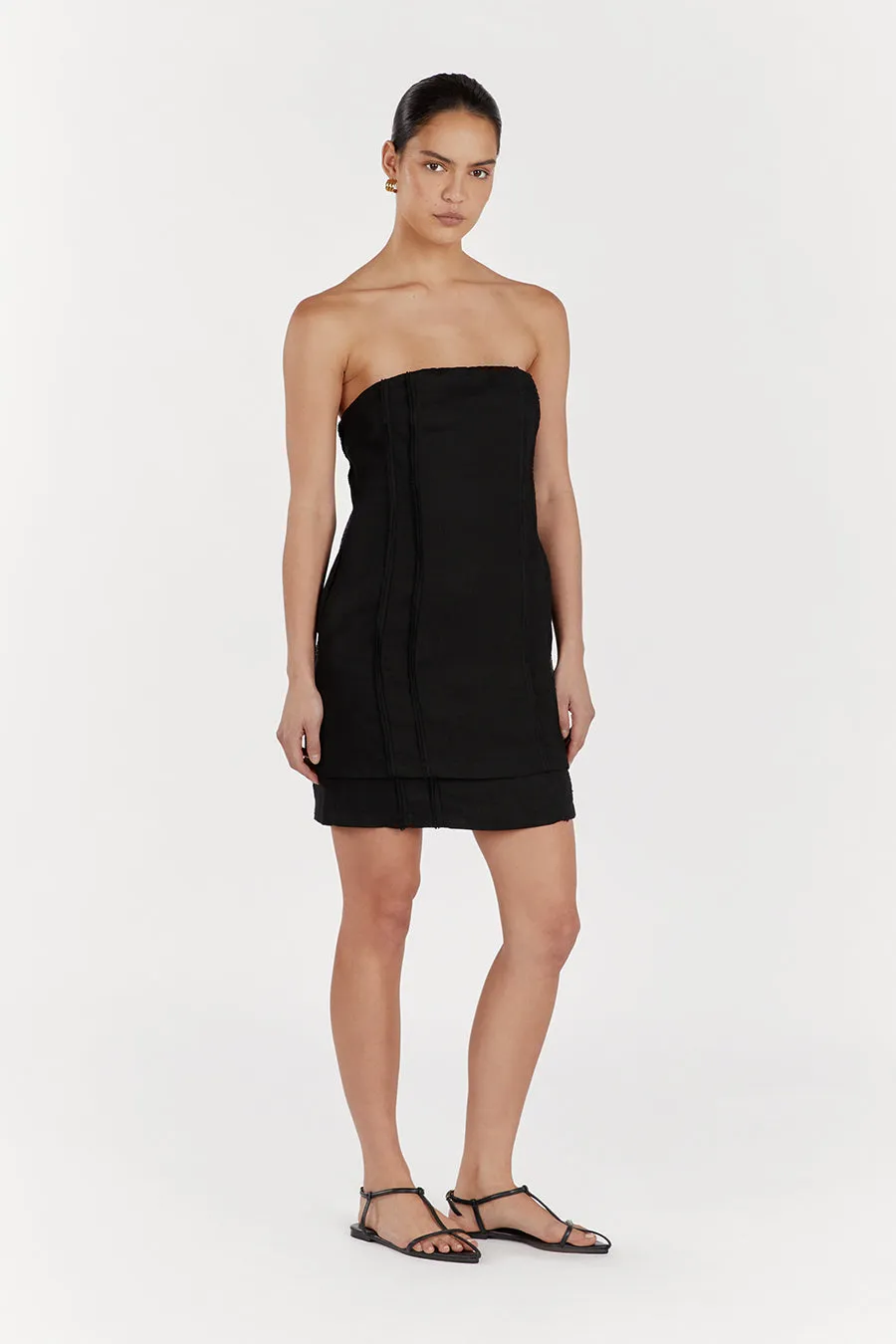 DULCE BLACK LINEN MINI DRESS sold by Dissh product image thumbnail 3