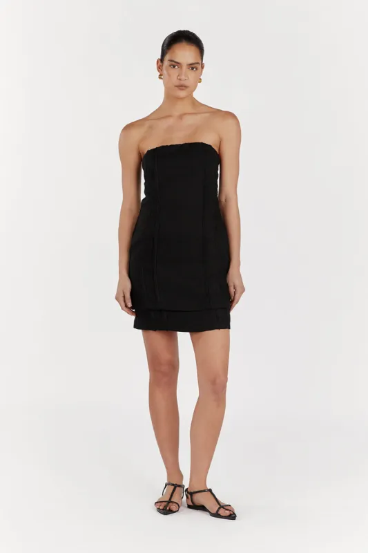 DULCE BLACK LINEN MINI DRESS sold by Dissh