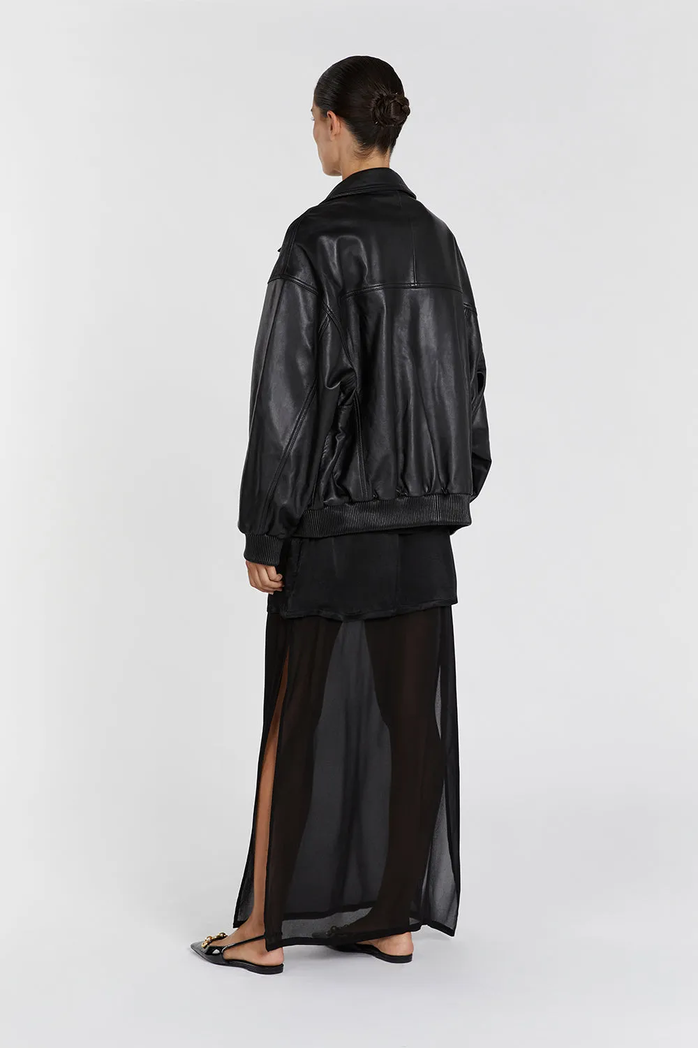 HUTTON BLACK LEATHER BOMBER JACKET sold by Dissh product image thumbnail 4