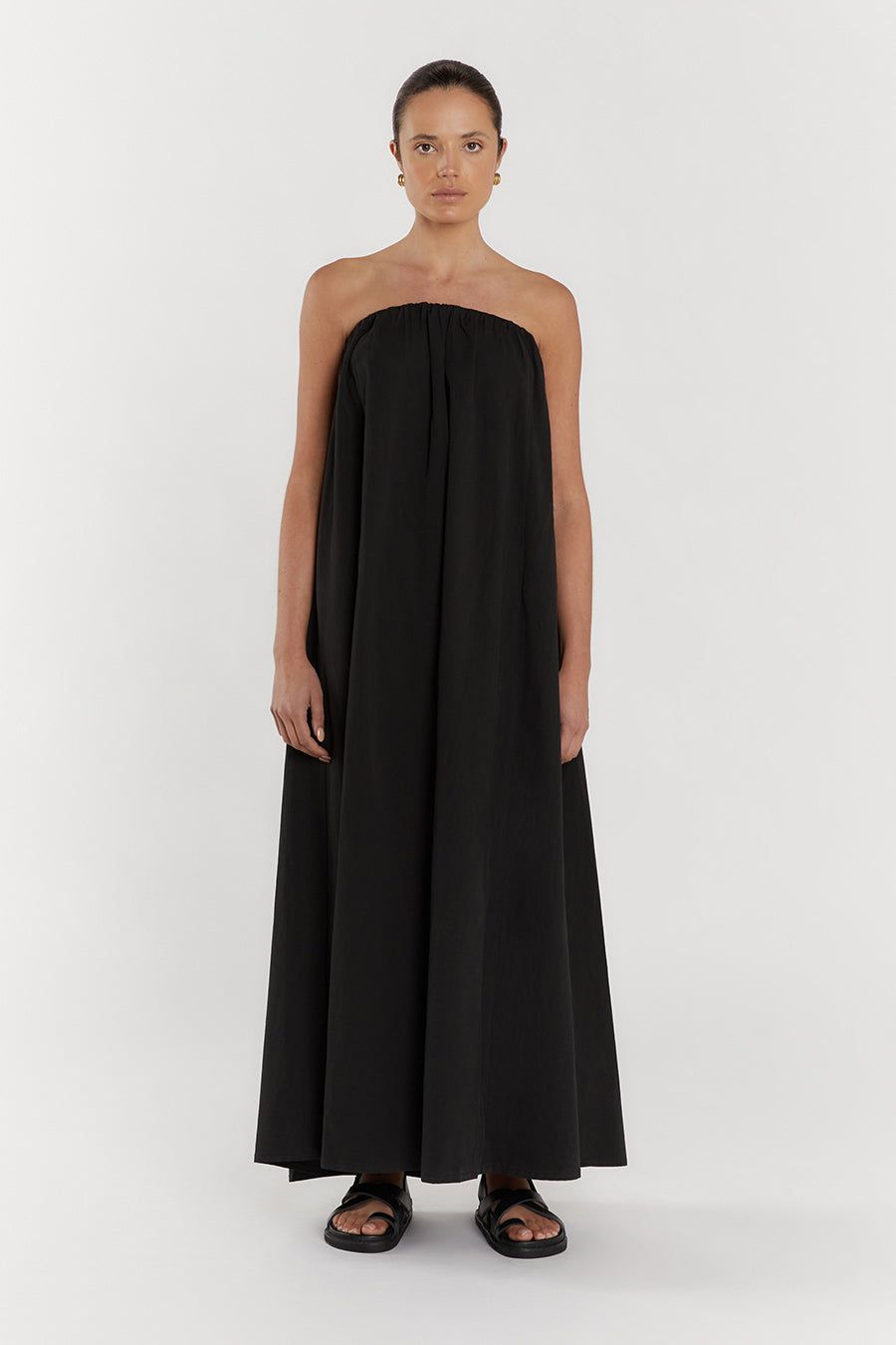JULES BLACK STRAPLESS COTTON MAXI DRESS sold by Dissh