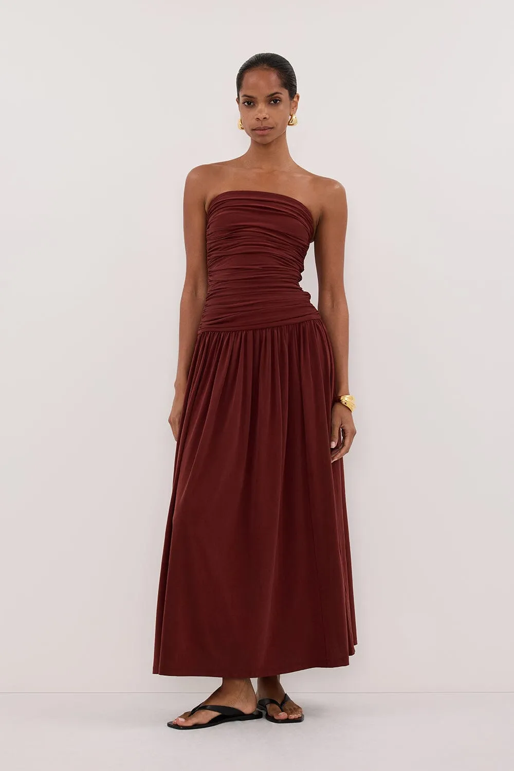 SHARI SAHARA STRAPLESS BANDEAU MIDI DRESS sold by Dissh