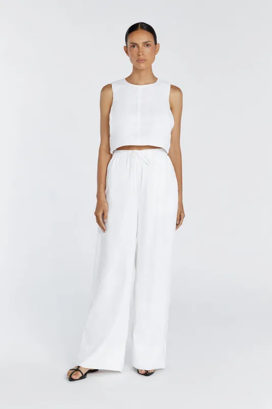 GINA WHITE LINEN ELASTIC WAIST PANT sold by Dissh