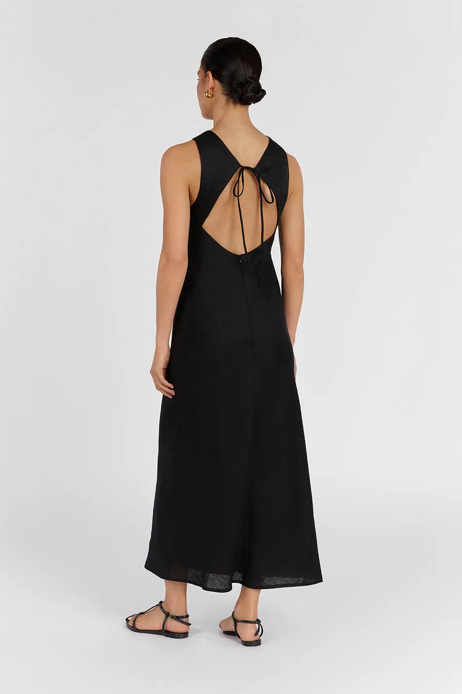 MERCURY BLACK LINEN MIDI DRESS sold by Dissh product image thumbnail 2