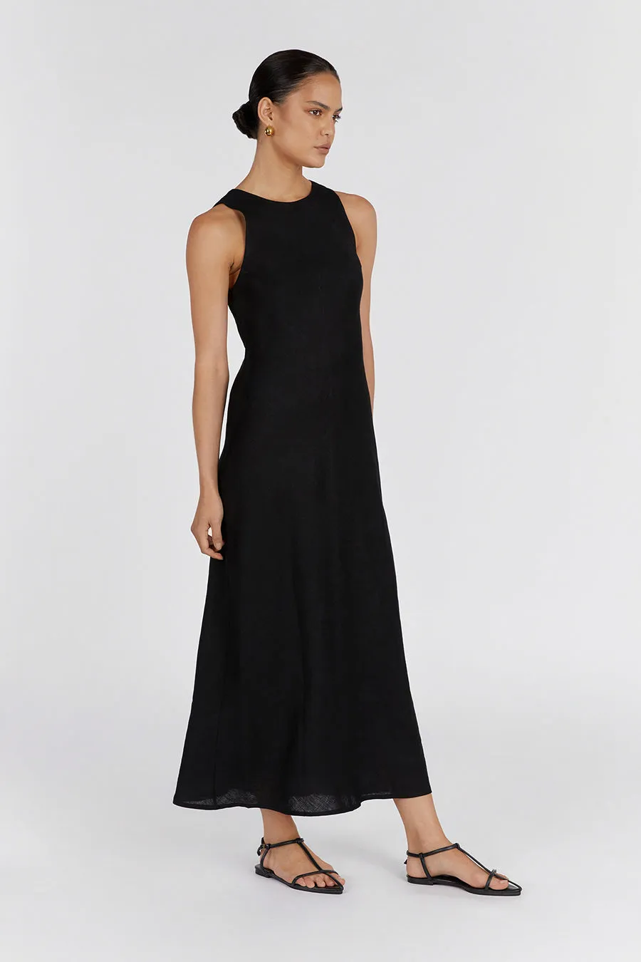 MERCURY BLACK LINEN MIDI DRESS sold by Dissh product image thumbnail 3