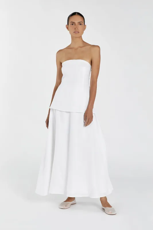 SASKIA WHITE LINEN STRAPLESS DRESS sold by Dissh