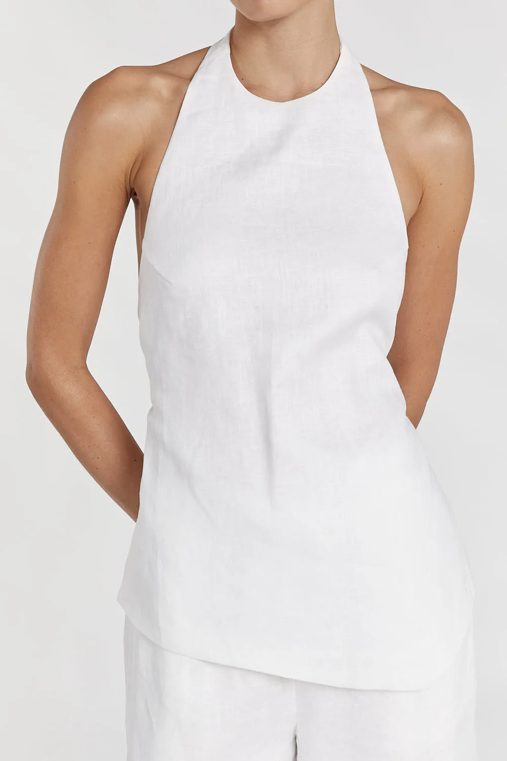 SERENA WHITE LINEN ASYM HALTER TOP sold by Dissh product image thumbnail 4