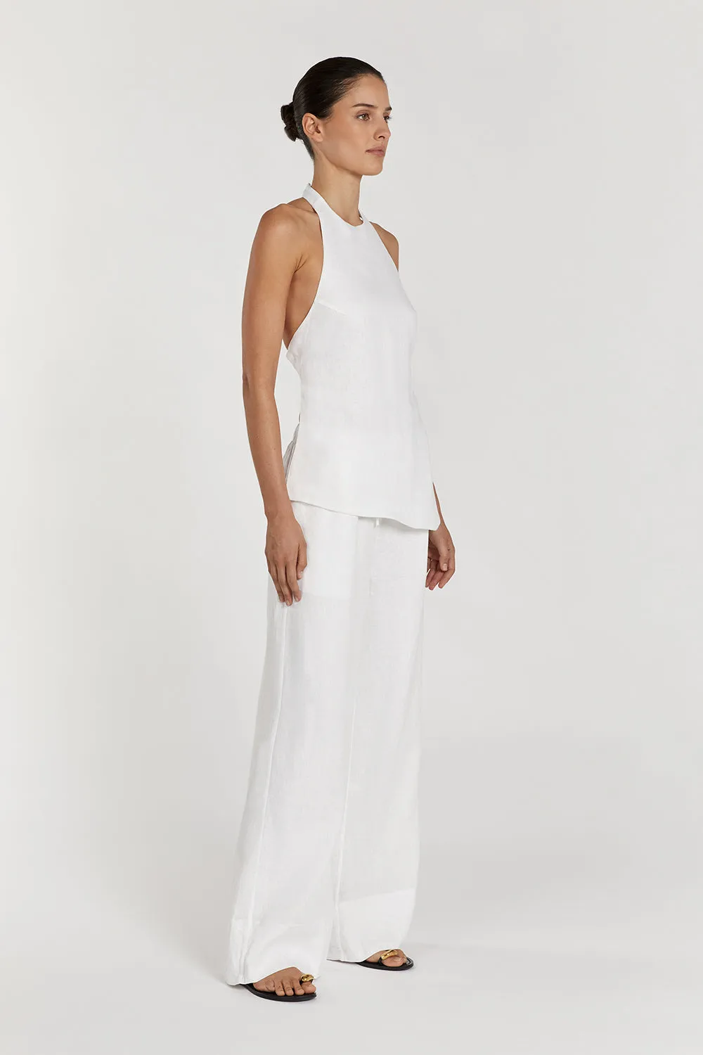 SERENA WHITE LINEN ASYM HALTER TOP sold by Dissh product image thumbnail 2