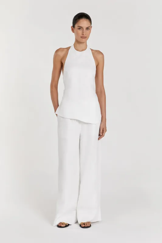 SERENA WHITE LINEN ASYM HALTER TOP sold by Dissh