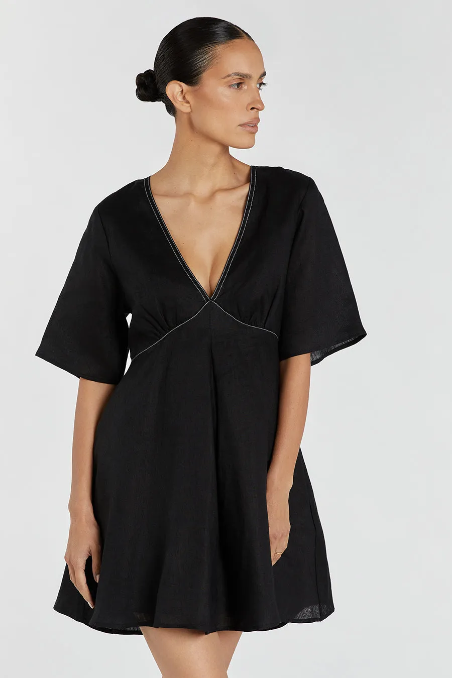 RHODES BLACK LINEN MINI DRESS sold by Dissh product image thumbnail 2